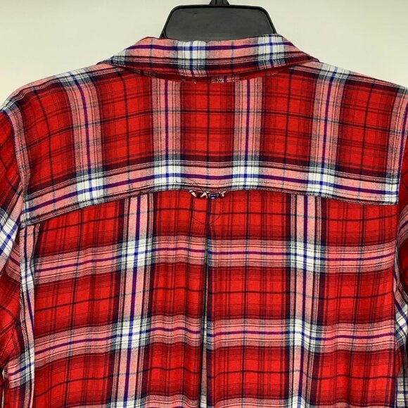 Como Vintage Top Red Plaid Button Down Roll Tab Long Sleeve Shirt - Picture 8 of 11